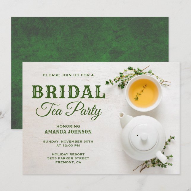 Invitation moderne pour une fête de thé vert pour  (Devant / Derrière)