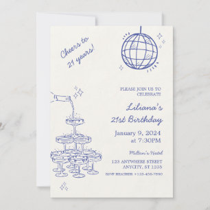 Invitation moderne pour une soirée cocktail bleue