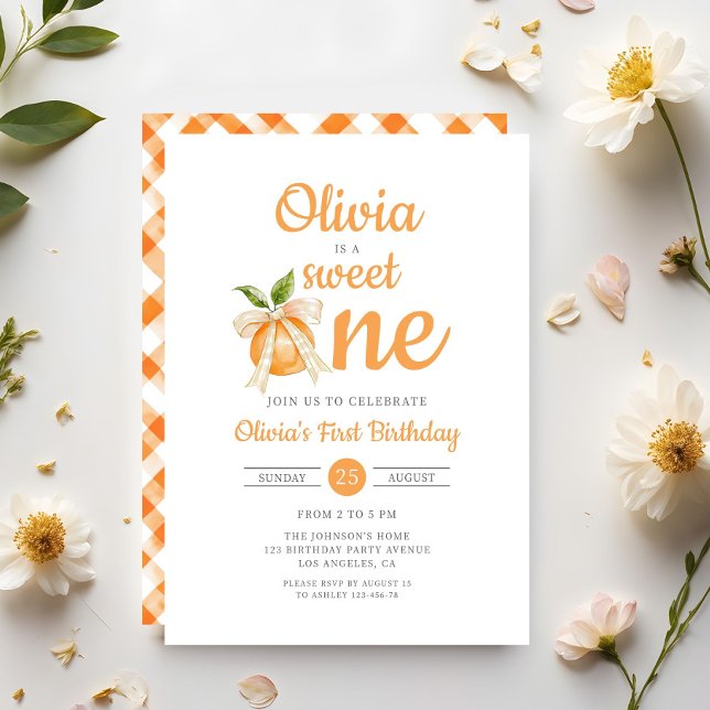 Invitation Moderne premier anniversaire doux orange citrus (Modern Sweet One Orange Citrus 1st Birthday Invitation)