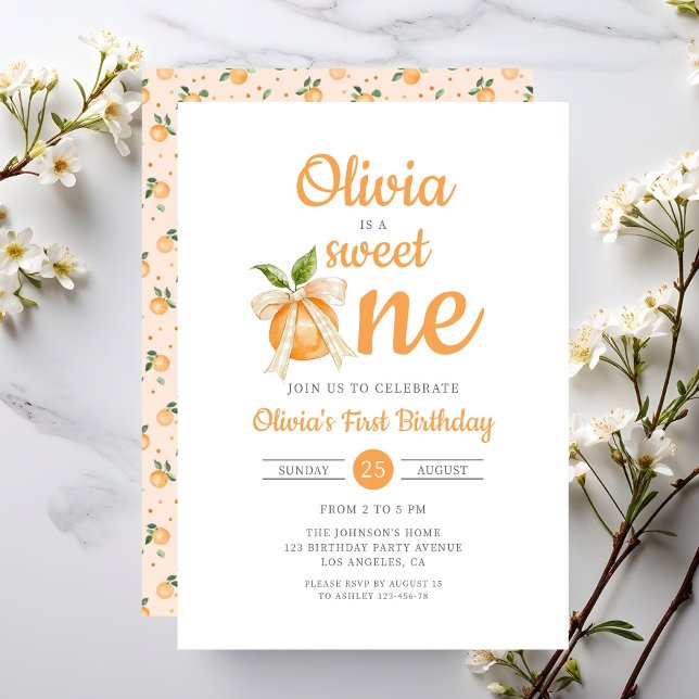 Invitation Moderne premier anniversaire doux orange citrus (Modern Sweet One Orange Citrus 1st Birthday Invitation)