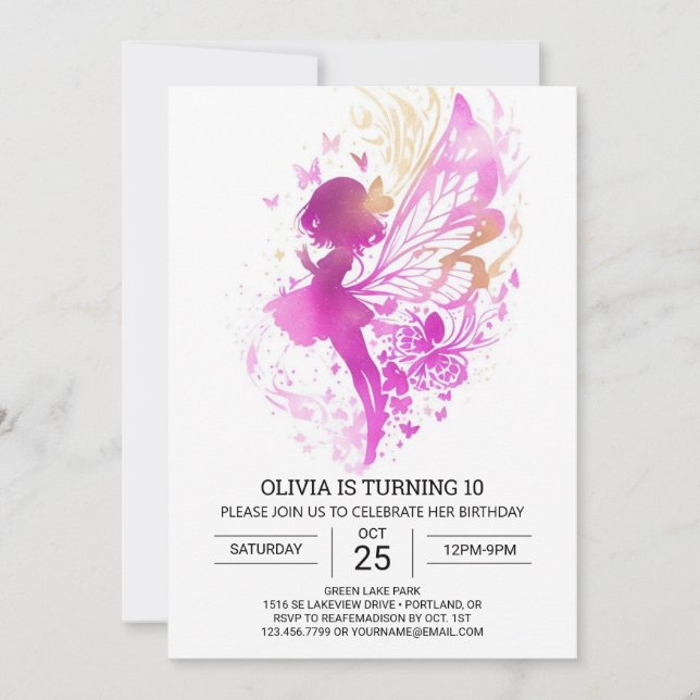 Invitation Moderne Princesse Fairy Anniversaire Magie (Devant)