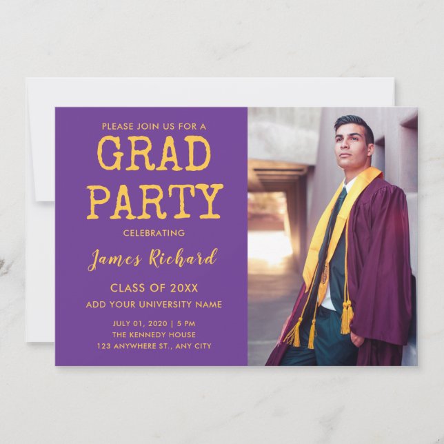 Invitation Moderne Purple Et Gold Graduation 2025 Party (Devant)