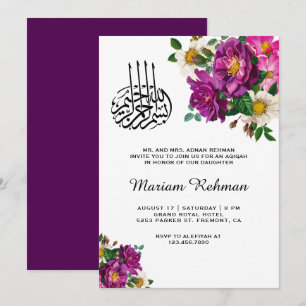 Invitation Moderne Purple Floral Baby Girl Aqiqah