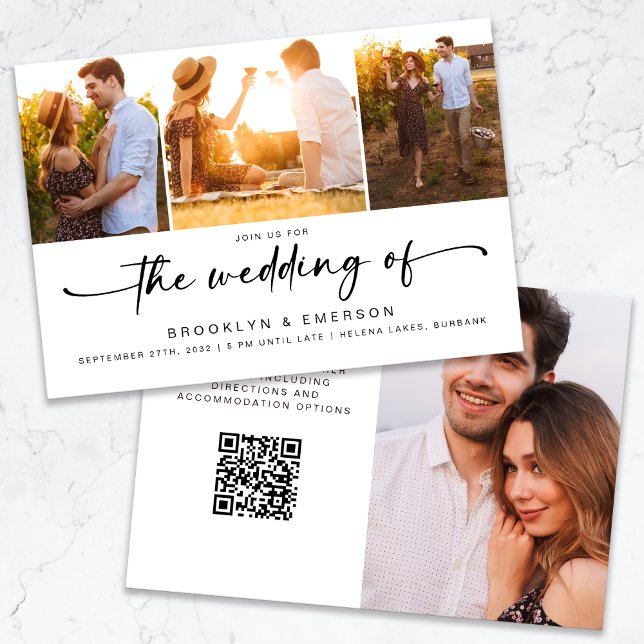 Invitation Moderne quatre photos QR Code RSVP Mariage (Créateur téléchargé)