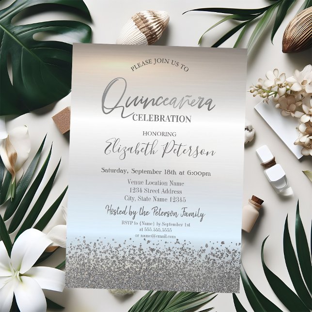 Invitation Moderne Quinceañera Cool Silver Diamonds (Créateur téléchargé)