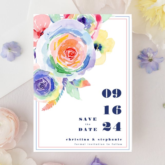 Invitation Moderne Rainbow Floral LGBTQ Mariage Enregistrer l (Créateur téléchargé)
