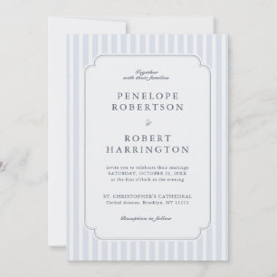 Invitation Moderne Rayures Classiques Bleu Poussiéreux Code Q