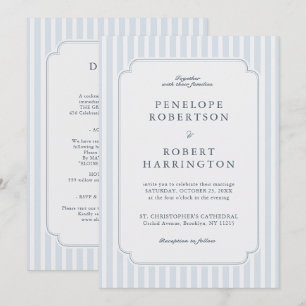 Invitation Moderne Rayures Classiques Bleu Tout en Un Mariag