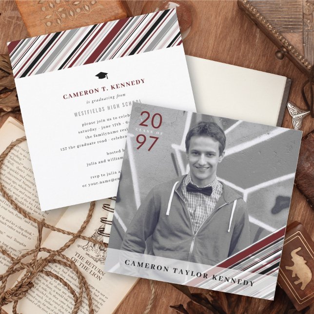 Invitation Moderne Rayures de Classique Photo Fête de Remise  (Créateur téléchargé)