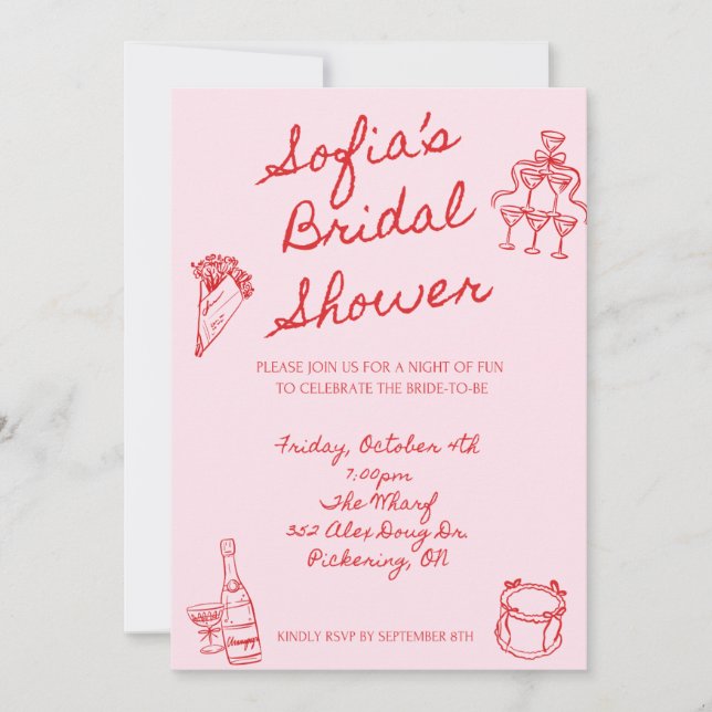 Invitation moderne Red & rose de douche nuptiale (Devant)