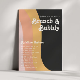 Invitation Moderne Retro 70's Rainbow Dark Brunch et Bubbly