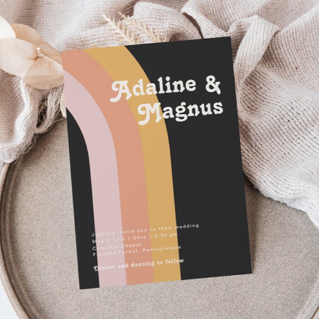 Invitation Moderne Retro 70's Rainbow Dark Mariage Décontract (Créateur téléchargé)