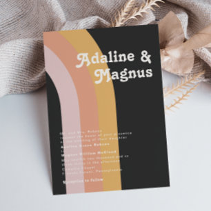 Invitation Moderne Retro 70's Rainbow Dark Mariage traditionn