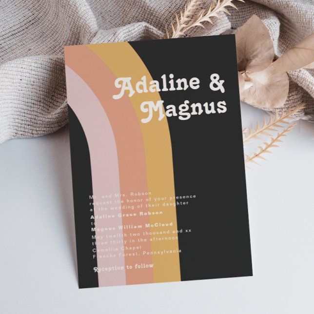 Invitation Moderne Retro 70's Rainbow Dark Mariage traditionn (Créateur téléchargé)