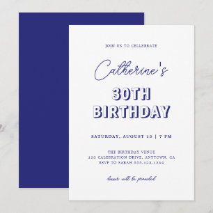 Invitation Moderne Retro Bleu foncé 30e fête d'anniversaire