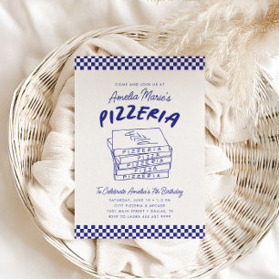 Invitation Moderne Retro Bleu Italien Pizzeria Pizza Party