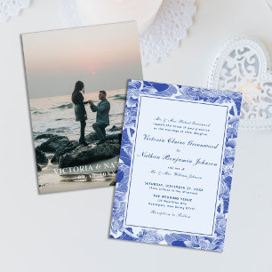 Invitation Moderne Retro Blue Chinoiserie avec Mariage photo