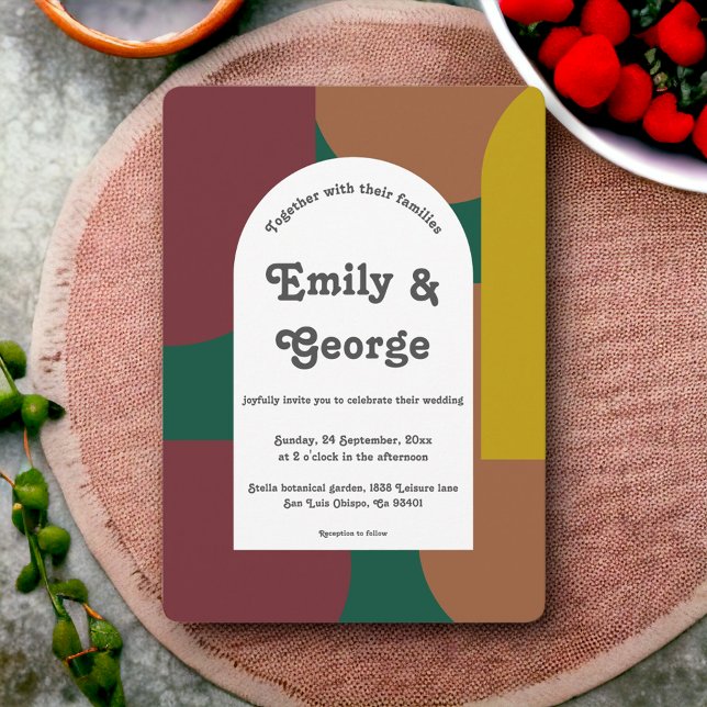 Invitation Moderne Retro coloré Artiste Abstrait Mariage (Créateur téléchargé)