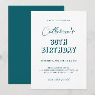 Invitation Moderne Retro Dark Turquoise 30ème anniversaire fê