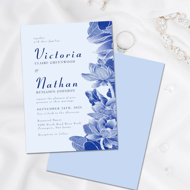 Invitation Moderne Retro Dusty Blue Chinoiserie Floral Mariag (Créateur téléchargé)