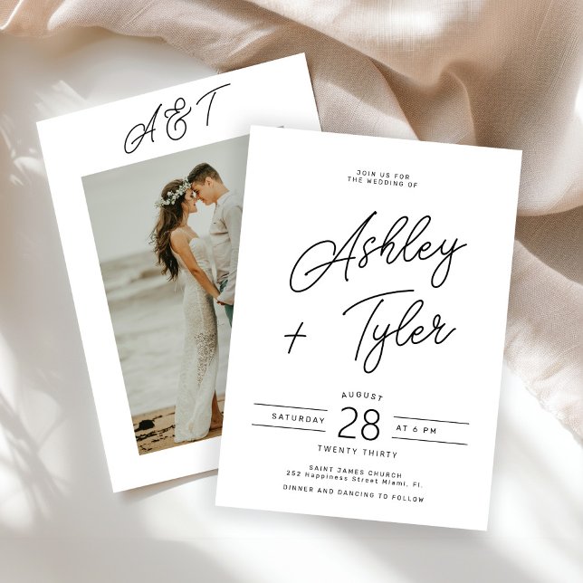 Invitation Moderne rétro écriture fantaisiste photo mariage (Créateur téléchargé)
