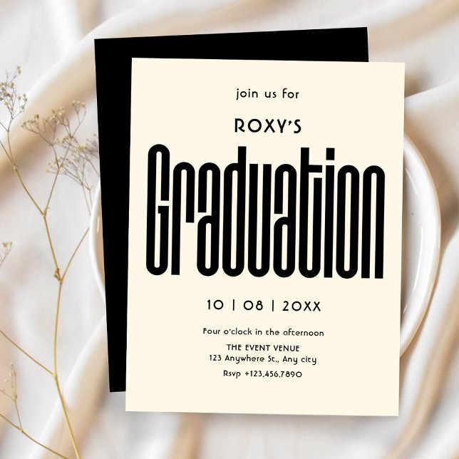 Invitation Moderne Retro graduation noir et blanc (Créateur téléchargé)