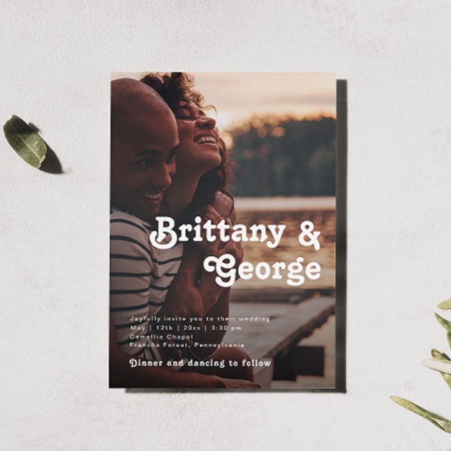 Invitation Moderne Retro Letter Décontracté Faded Photo Maria (Créateur téléchargé)