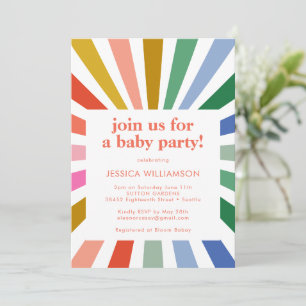 Invitation Moderne Retro Rainbow Starburst Baby shower Party