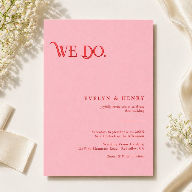 Invitation Moderne Rétro Rose et Rouge Nous Nous Marions (Créateur téléchargé)