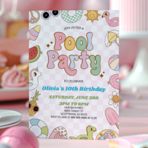 Invitation Moderne Retro Super été Anniversaire Pool Party