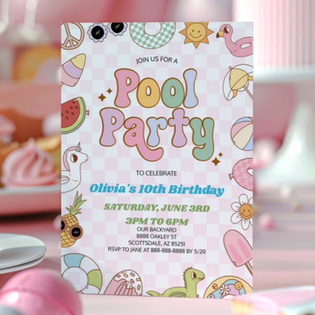 Invitation Moderne Retro Super été Anniversaire Pool Party (Créateur téléchargé)