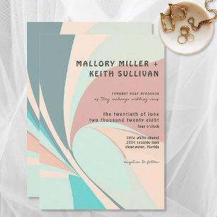 Invitation Moderne Retro Super Peach Turquoise & Aqua Mariage