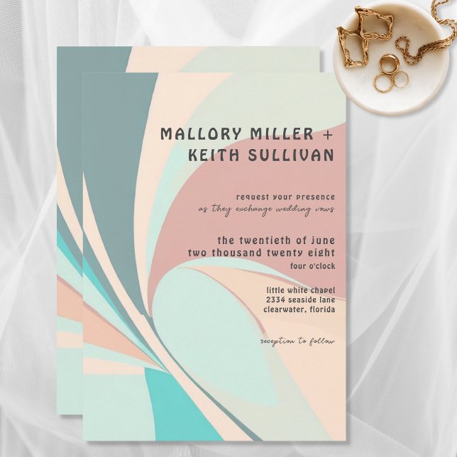 Invitation Moderne Retro Super Peach Turquoise & Aqua Mariage (Créateur téléchargé)