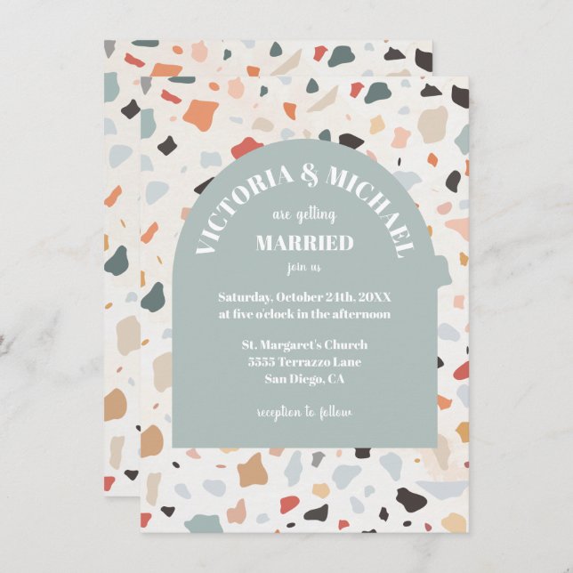 Invitation moderne Retro Terrazzo Mariage Arch (Devant / Derrière)