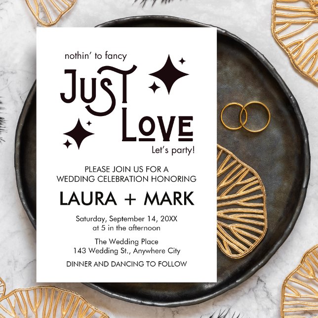 Invitation Moderne Rien De Fancy Just Love Mariage (Modern Black and White Nothing Fancy Just Love Wedding Invitation )