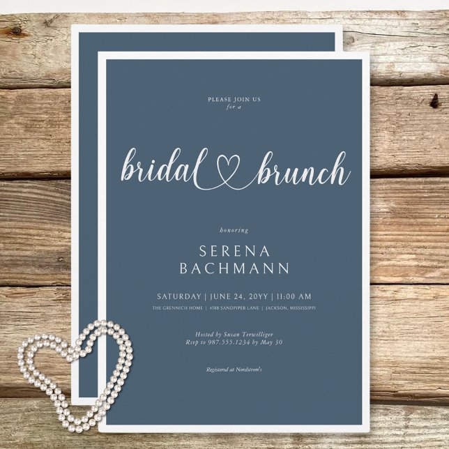 Invitation Moderne Romantique Minimale Bleu Bridal Brunch (Modern Romantic Minimal Blue Bridal Brunch Invitation)