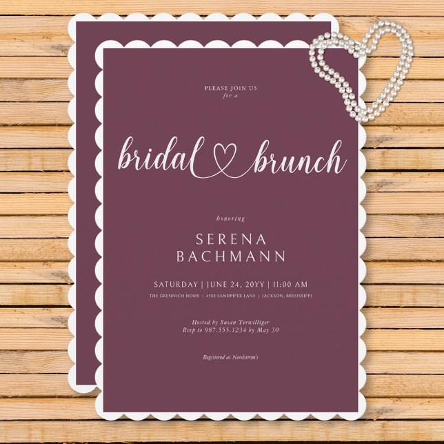 Invitation Moderne Romantique Minimale Bourgogne Brunch nupti (Modern Romantic Minimal Burgundy Bridal Brunch Invitation)