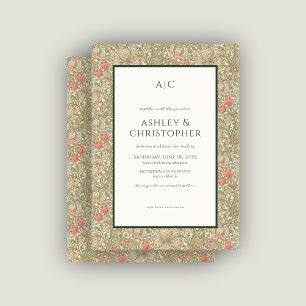 Invitation Moderne romantique Morris Floral bleu rose Mariage