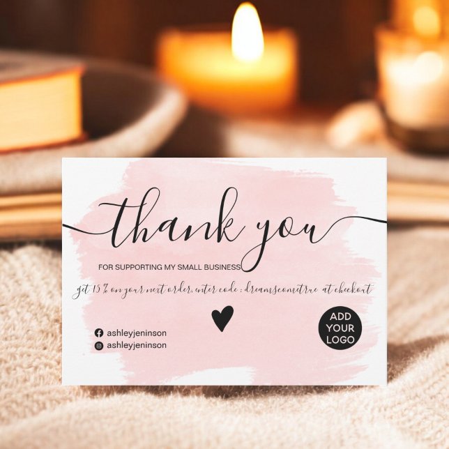 Invitation Moderne rose aquarelle brosse ordre merci (Modern pink watercolor brushstroke order thank you invitation)