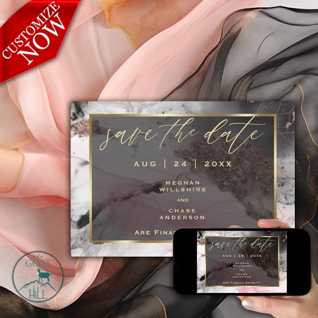 Invitation Moderne Rose Charbon Or Abstraite de Sauvegarde de (Easy to Personalize )