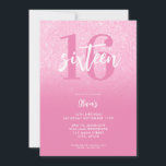 Invitation Moderne rose élégant 16e anniversaire<br><div class="desc">Une simple invitation moderne de 16ème anniversaire avec une élégante typographie de script de calligraphie et un design minimaliste en rose et blanc.</div>