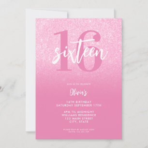 Invitation Moderne rose élégant 16e anniversaire