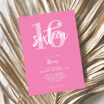 Invitation Moderne rose élégant 16e anniversaire<br><div class="desc">Une simple invitation moderne de 16ème anniversaire avec une élégante typographie de script de calligraphie et un design minimaliste en rose et blanc.</div>