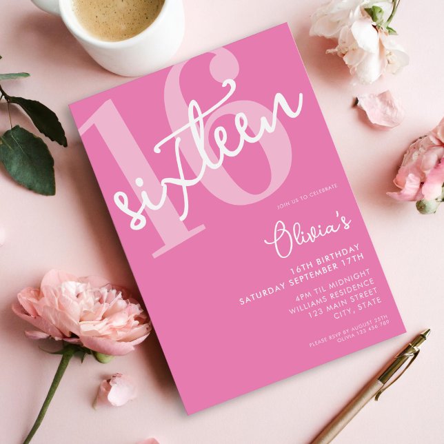 Invitation Moderne rose élégant 16e anniversaire (Créateur téléchargé)