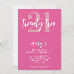 Invitation moderne rose élégant 21e anniversaire