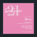 Invitation Moderne rose élégant 21e anniversaire<br><div class="desc">Une simple invitation moderne 21ème anniversaire avec une élégante typographie de script de calligraphie et un design minimaliste en rose et blanc.</div>
