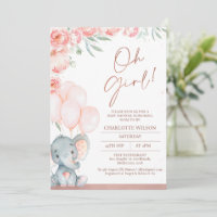 Moderne rose Floral Oh Girl Elephant Baby shower