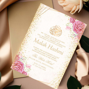 Invitation Moderne rose floral or islamique Aqiqa Aqeeqa Baby