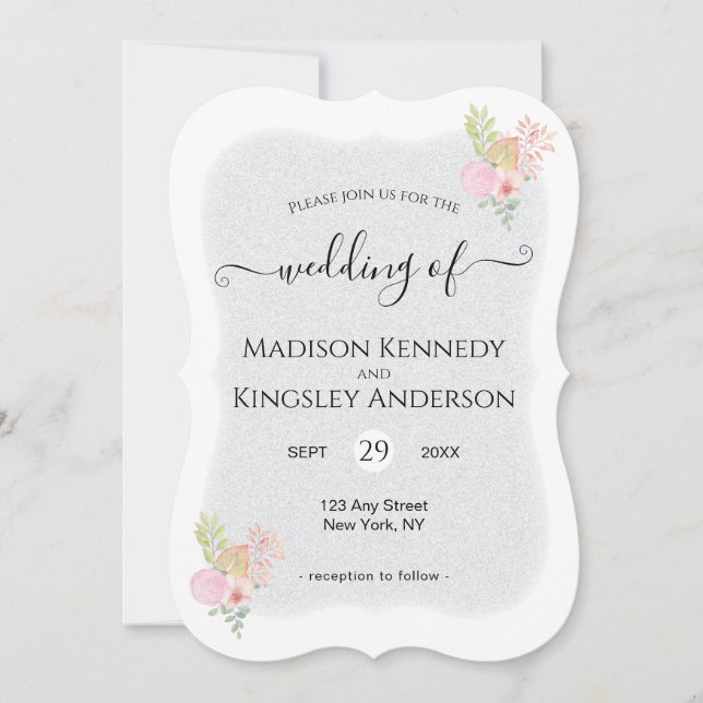 Invitation Moderne rose Floral Remarquable Mariage budgétaire (Devant)