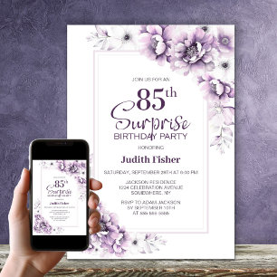 Invitation Moderne rose Floral Surprise 85ème anniversaire